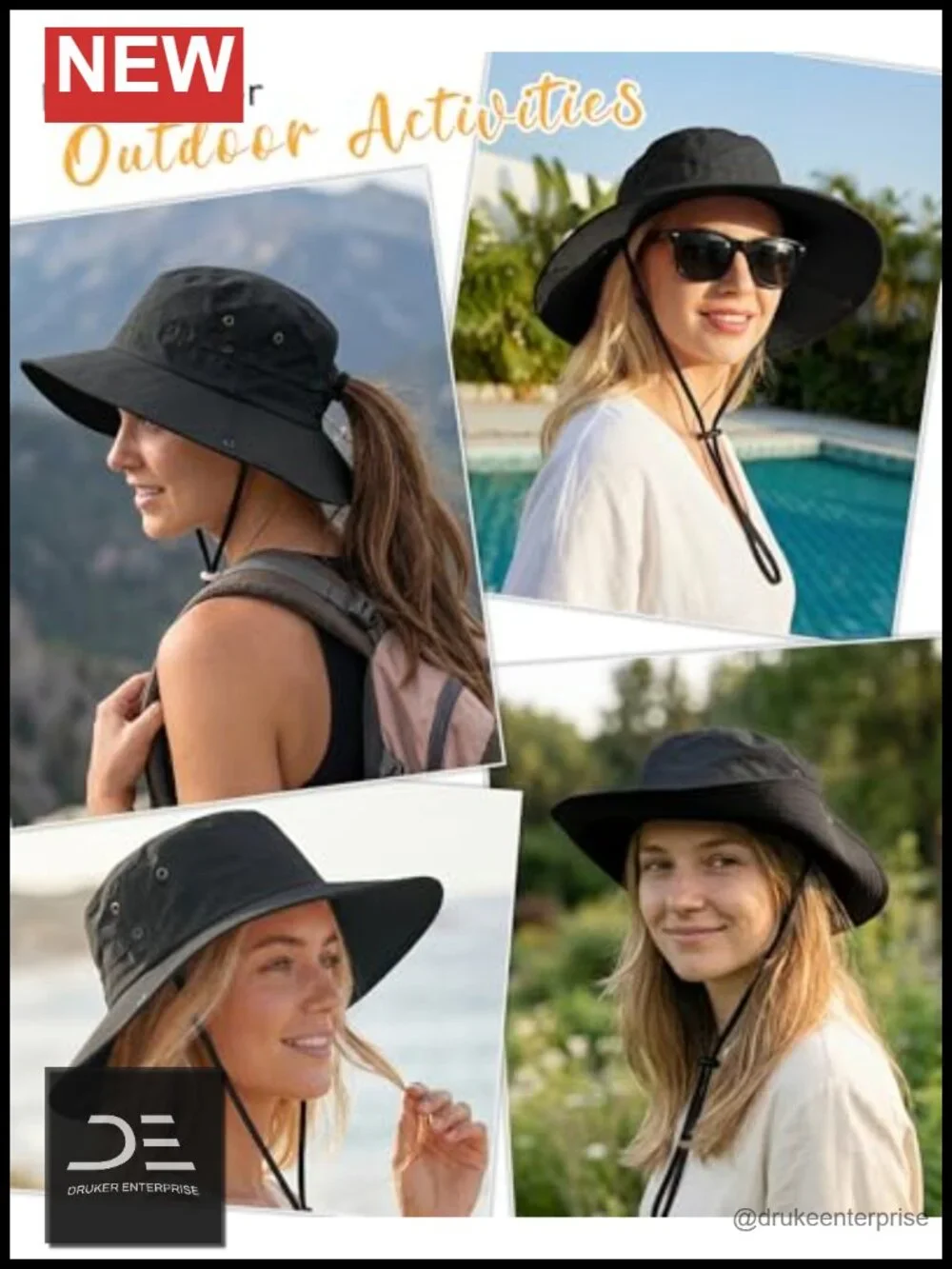 Wide Brim Sun Hat with Ponytail Hole, Foldable Bucket Hat for Beach Hiking